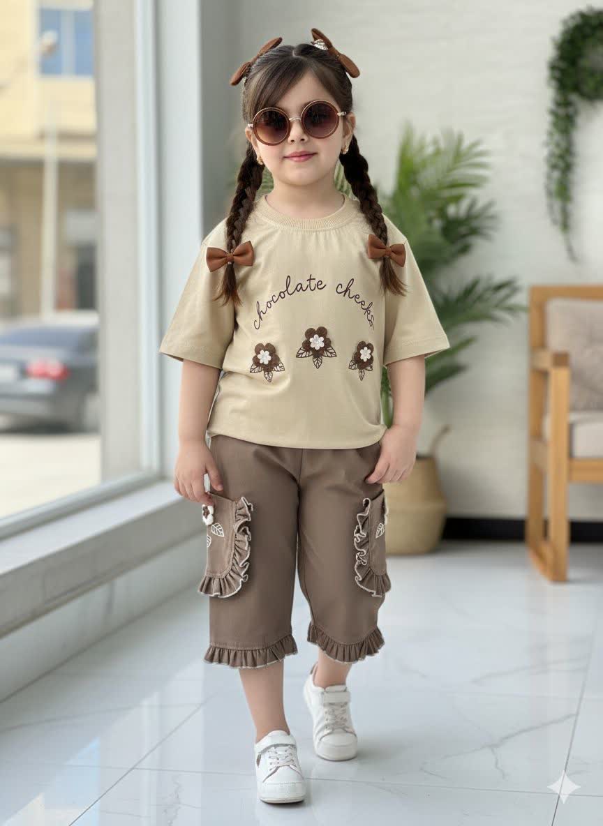 تیشرت شلوارک دخترانه سه گل